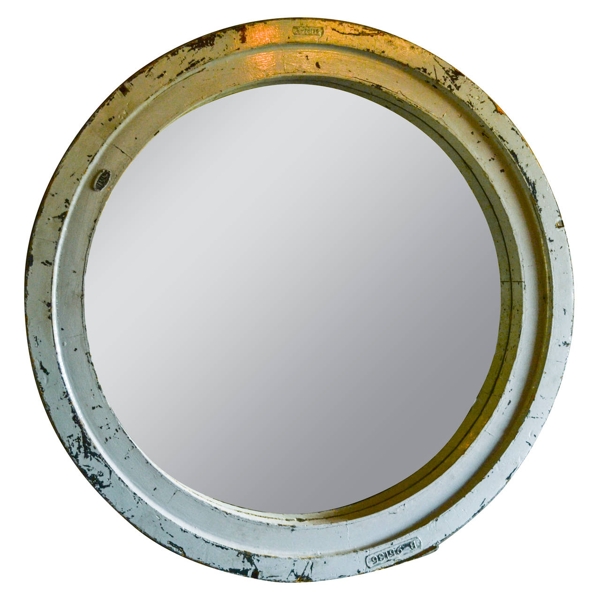Monumental French Circular Wooden Industrial Mirror