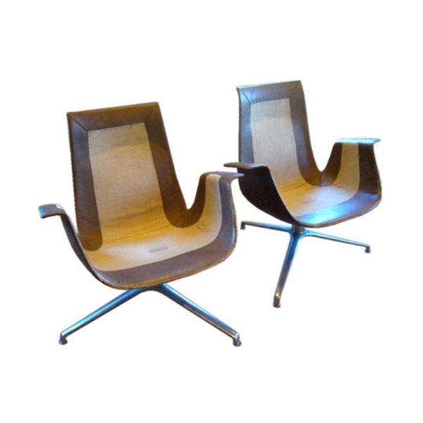 Pair of FK Leather Bucket Chairs, France, 1964