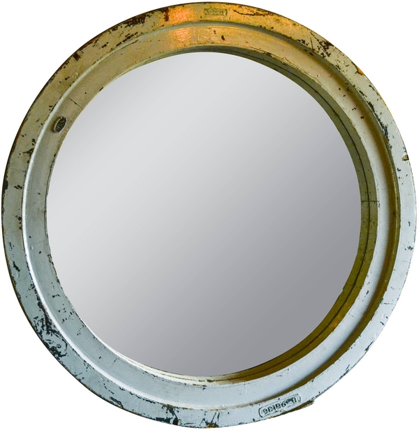 Monumental French Circular Wooden Industrial Mirror