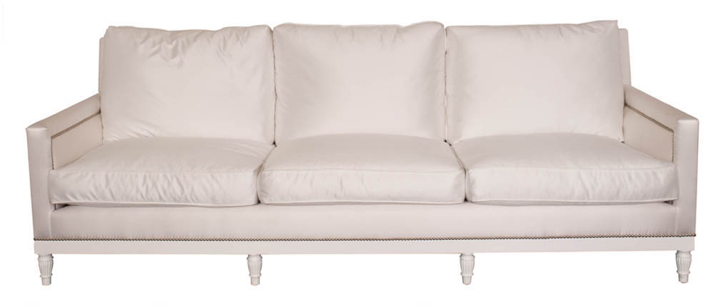 White Satin and Nailhead Sofa
