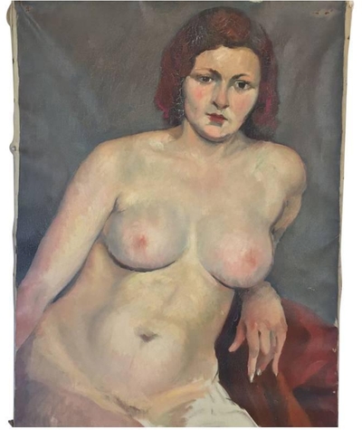 Vintage Nude Oil on Canvas Painting by Savignol, c. 1930