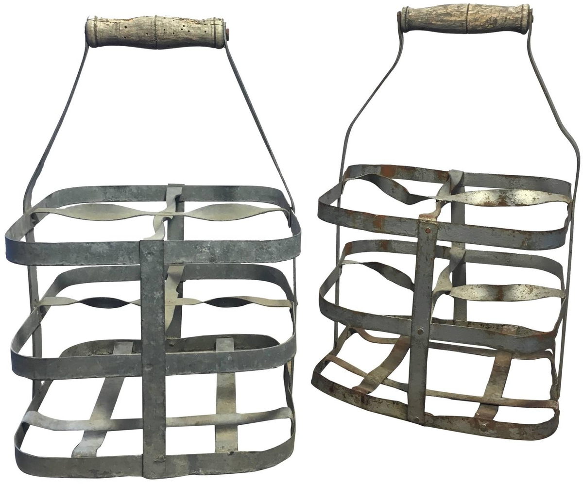 Early 20th Century Vintage French Four-Bottle Wine Carrier Baskets