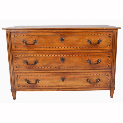 Three-Drawer Walnut Directoire Style Commode, c. 1920s