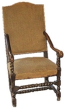 Vintage Louis XIII Highback Armchair, c. 18th Century