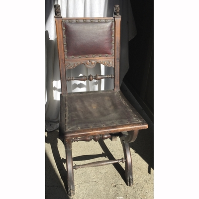 19th Century Spanish Leather Oak Chair