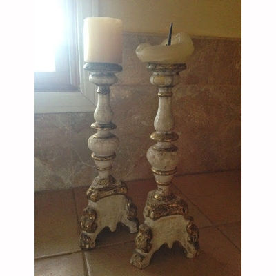 Italian Candlestick with Gold Gilt Accents - Pair