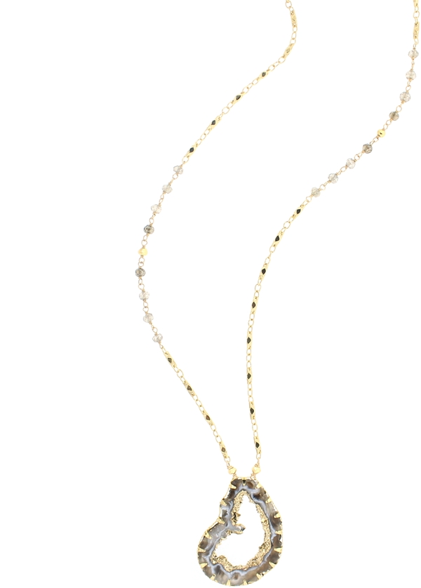 24K Gold Plated Agate and Mystic Quartz Necklace