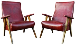 Vintage Red Leather Armchairs, circa 20th Century