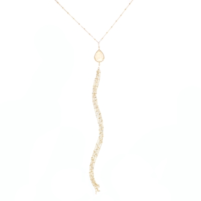 Moonstone and CZ Long Tassel Necklace