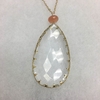 Peach Moonstone and Crystal Pendant Necklace