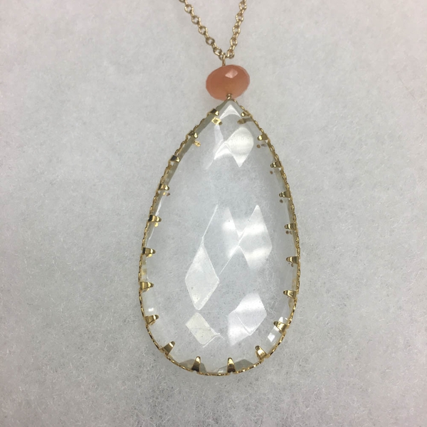 Peach Moonstone and Crystal Pendant Necklace