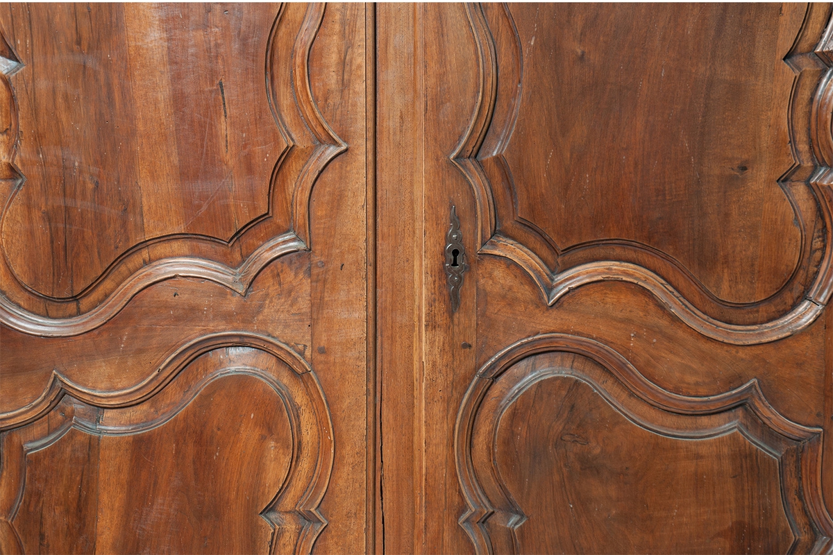 French Armoire with Carving, Patina