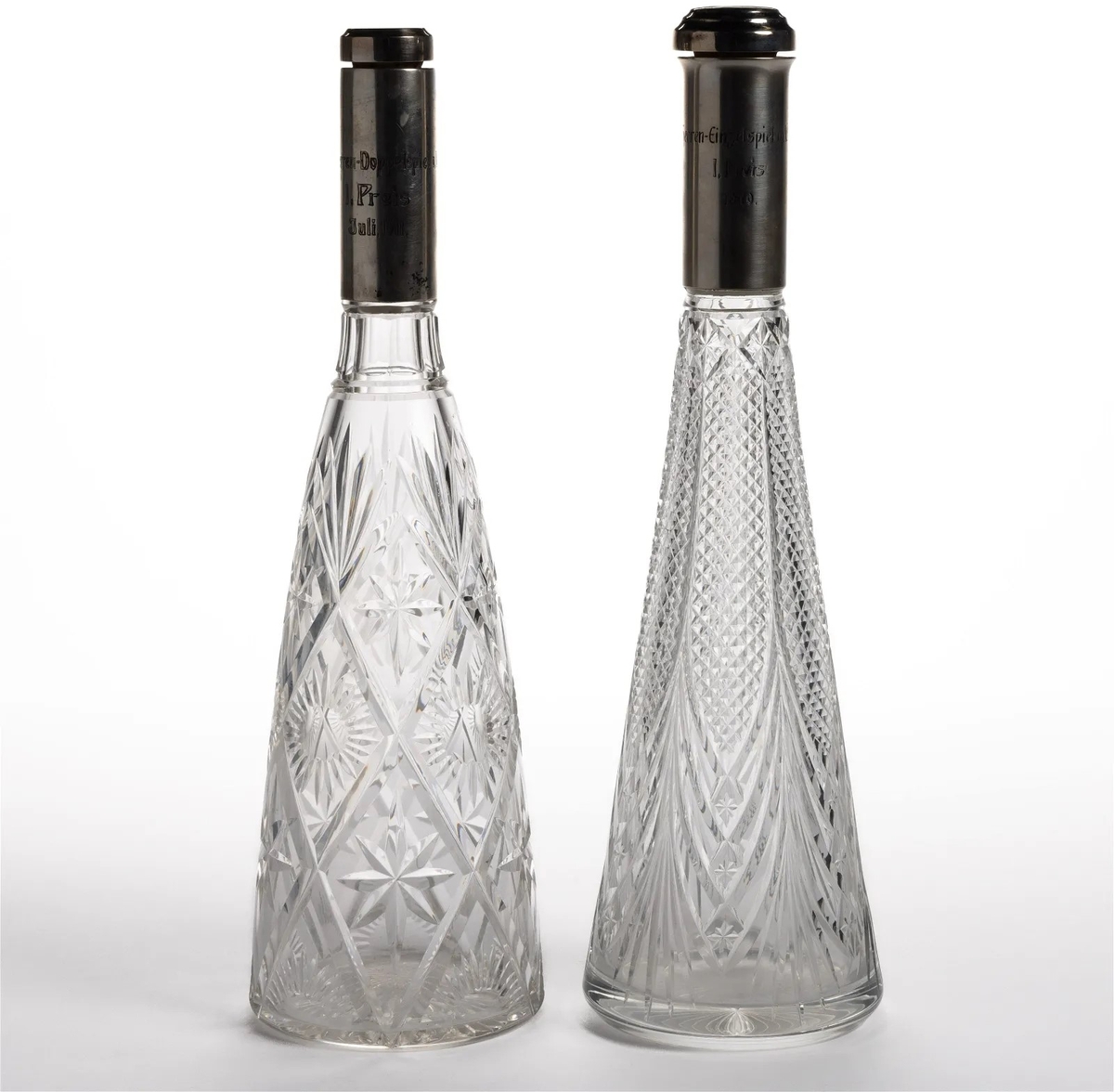 Vintage Silver-Collared and Cut Glass Decanters