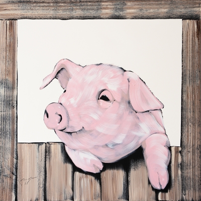 Pig in Window with Light Cream Swirls