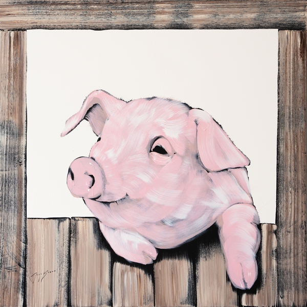 Pig in Window with Light Cream Swirls