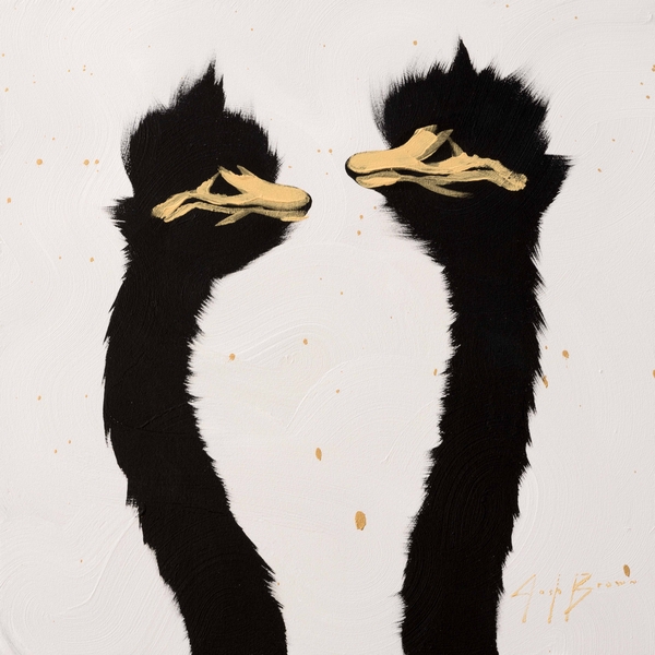 Two Gold Ostrich on White Splash