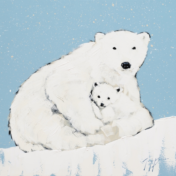 Polar Bear and Cub on Snow Spray